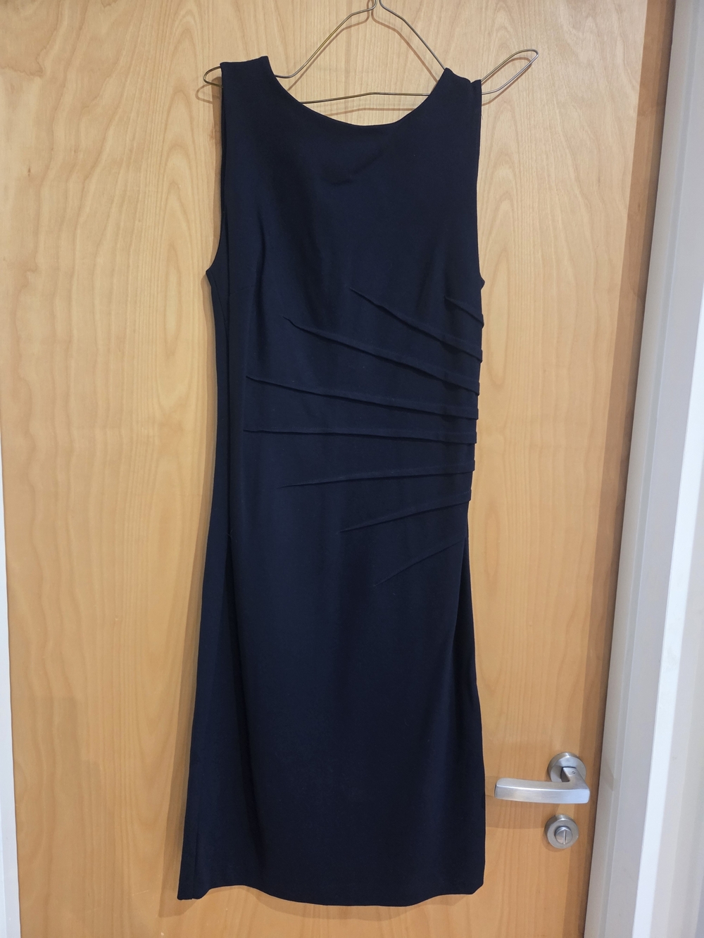 Jacob Navy Sleeveless Pleated Sheath Dress